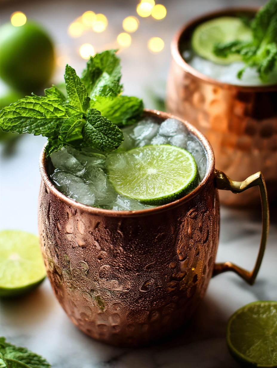 A glass of Peppermint Moscow Mule.