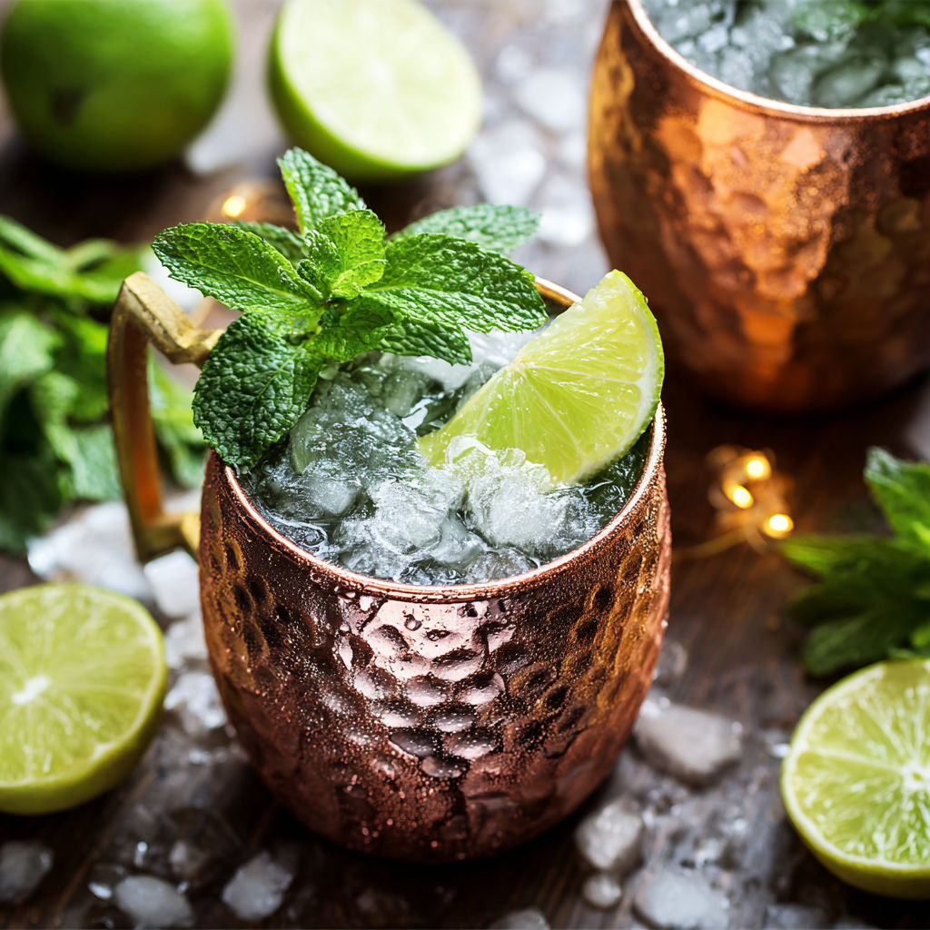 A glass of Peppermint Moscow Mule.