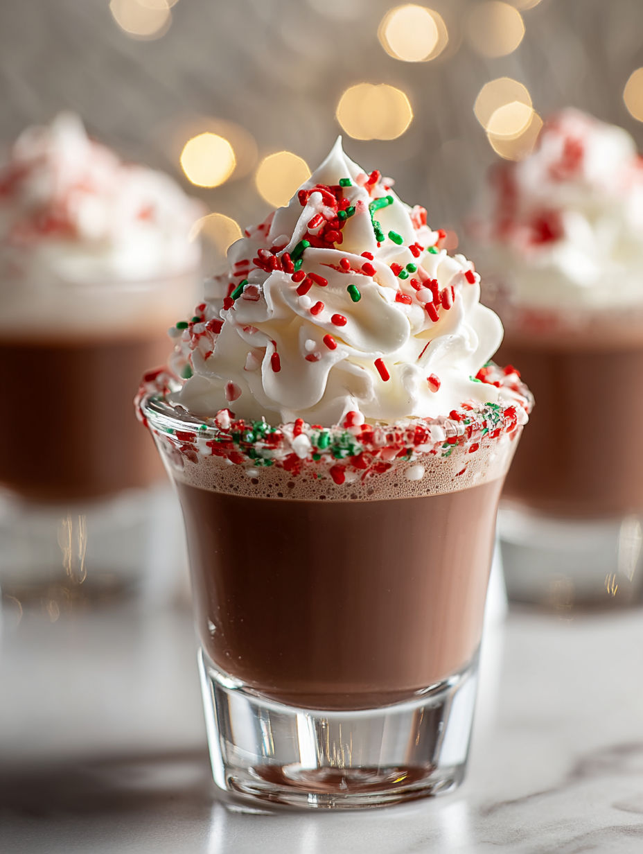 A glass of peppermint christmas shots.