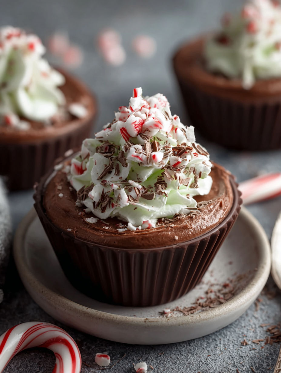 A cupcake with white and red frosting.