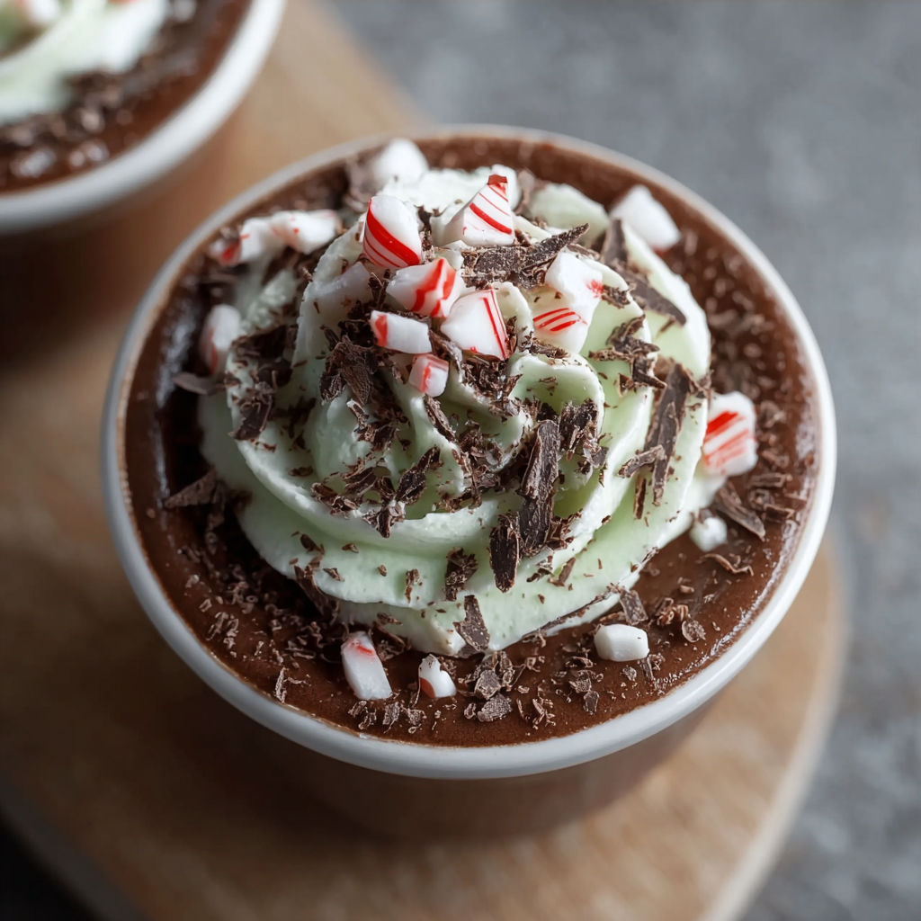 A cup of chocolate peppermint mousse.