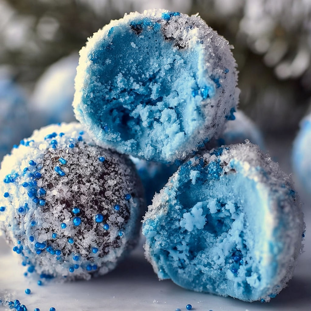 Blue and white sparkling truffles.
