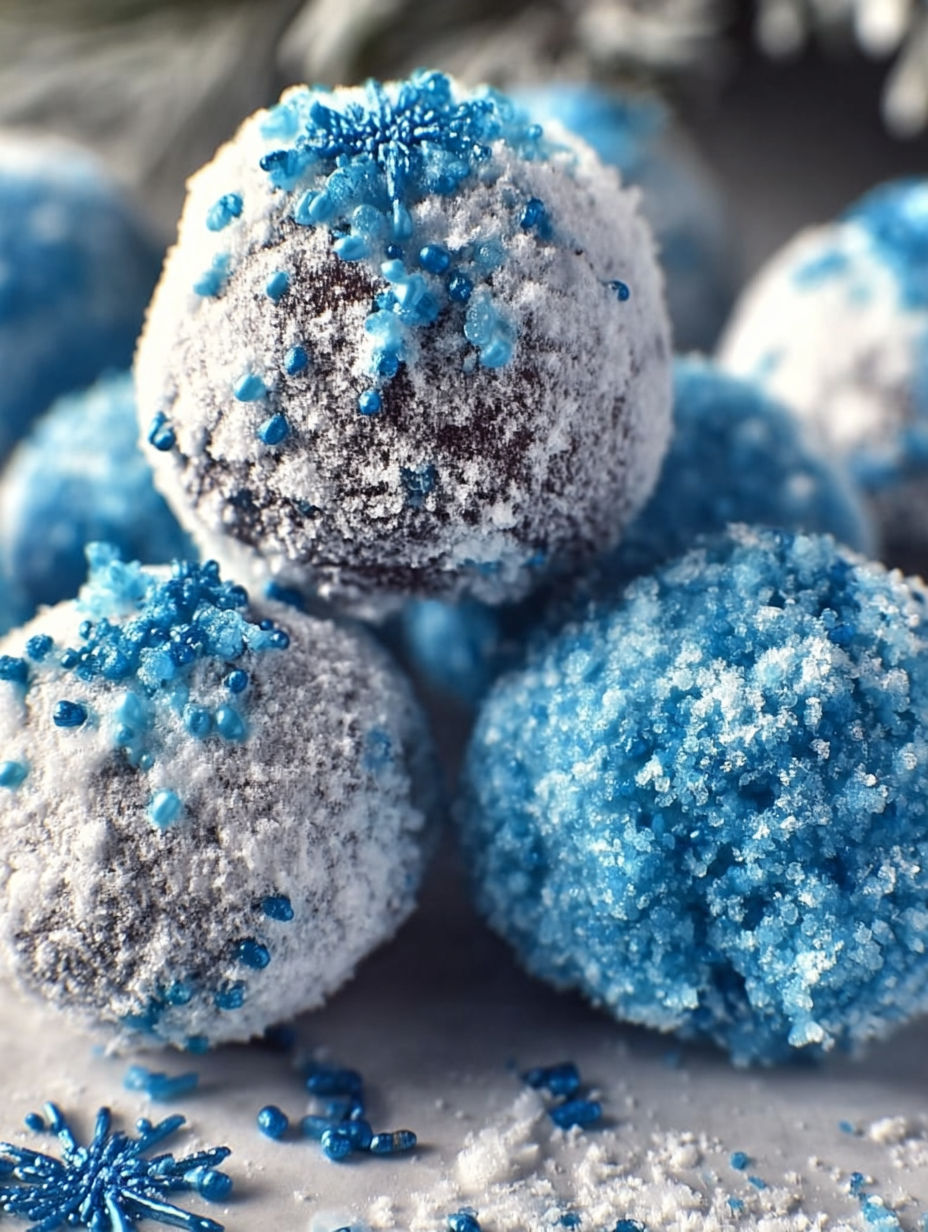 Blue sparkling christmas truffles.