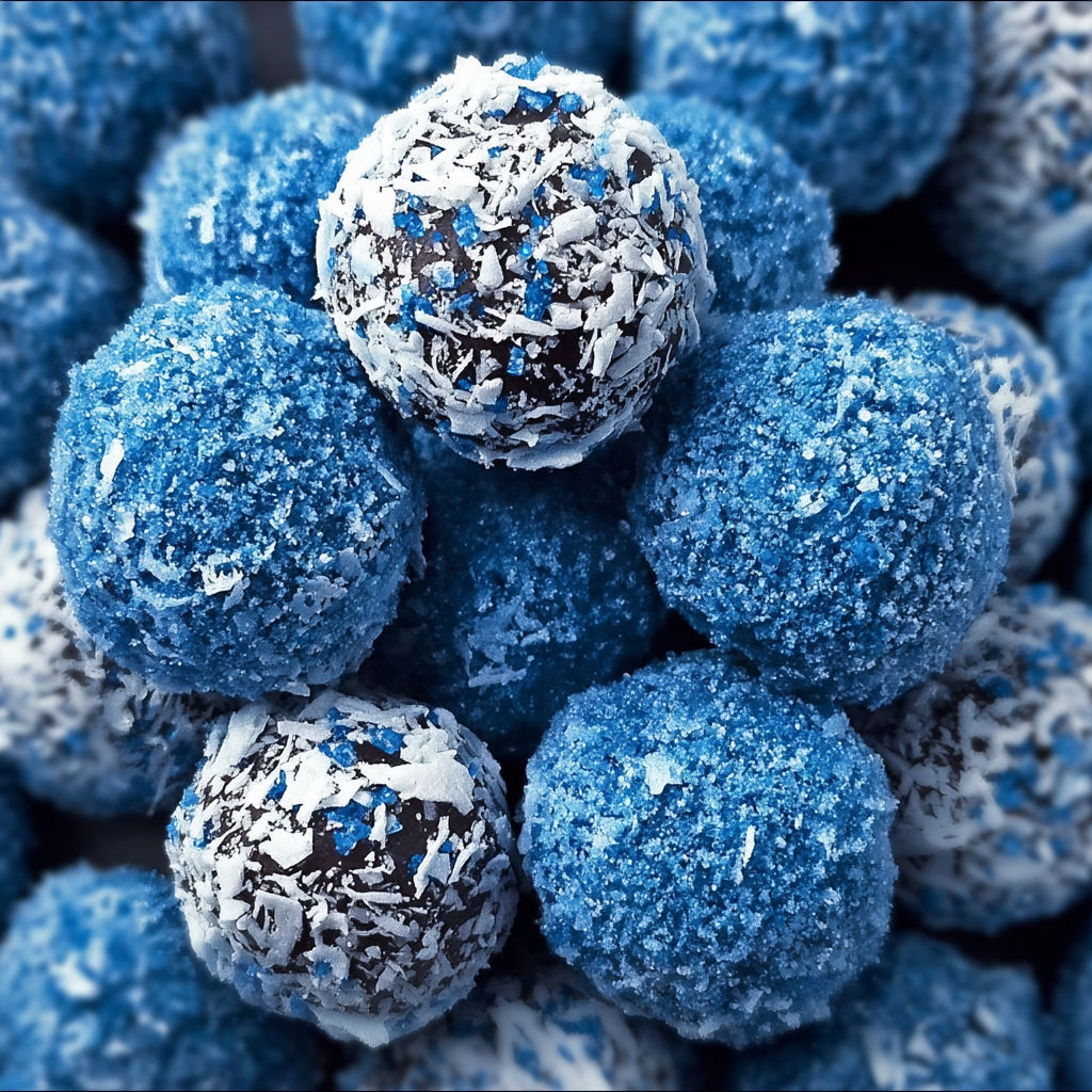 Blue sparkling christmas truffles.