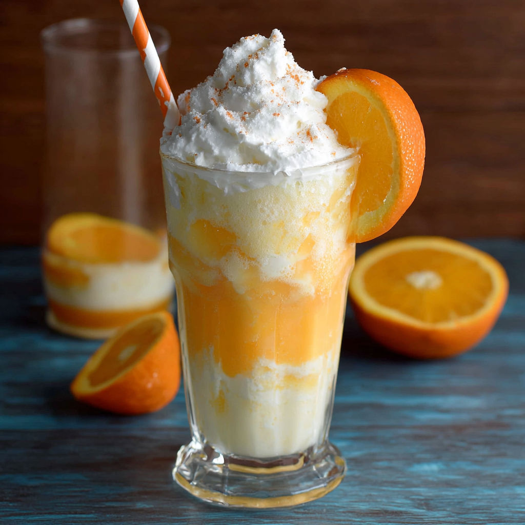 A glass of Dirty Creamsicle Float with orange slices.