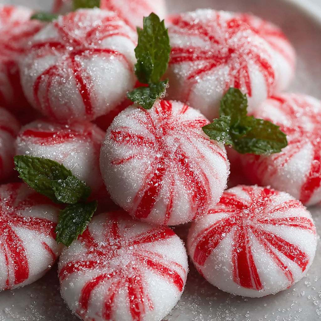 A bowl of red and white striped candy.