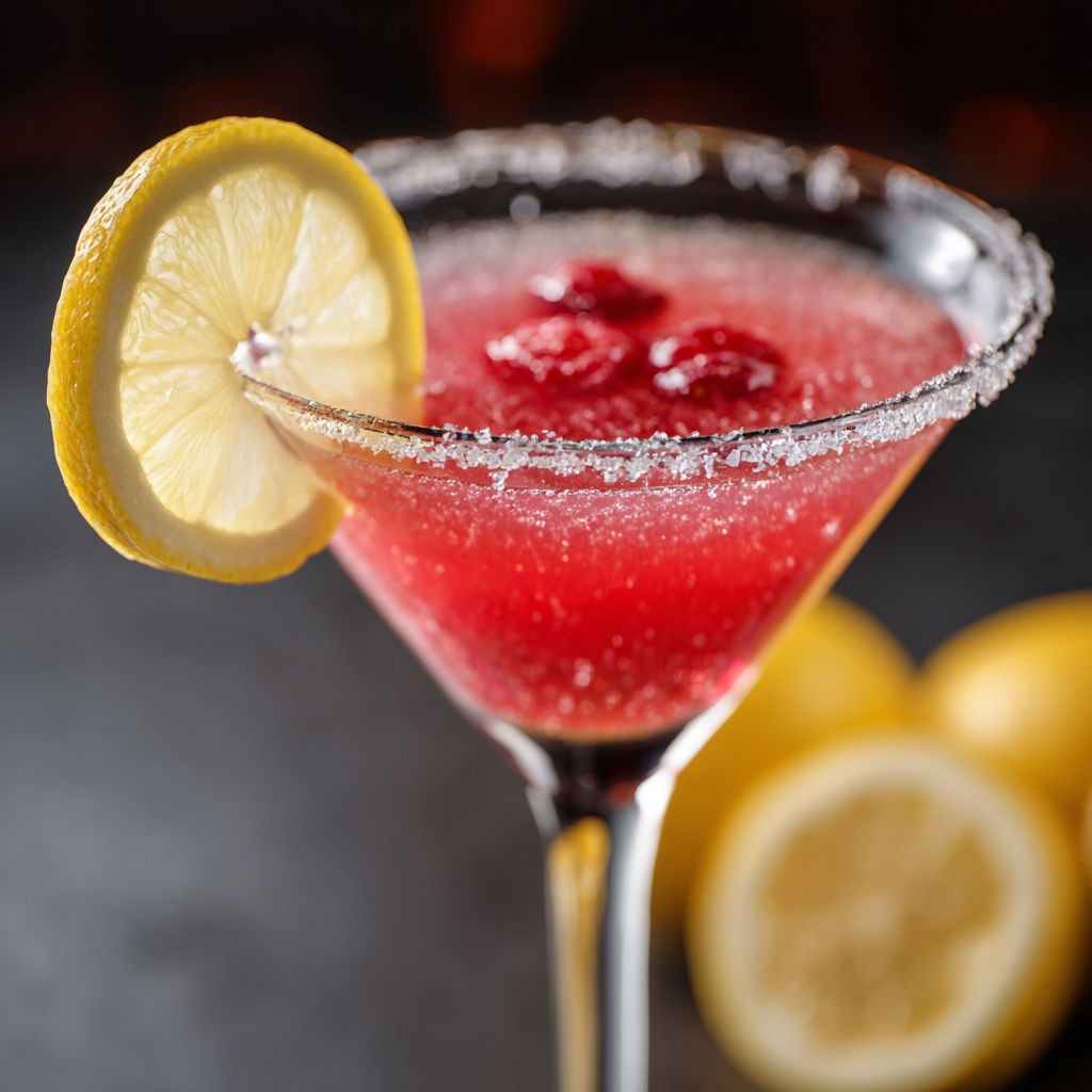 A glass of a Raspberry Lemon Drop Martini.