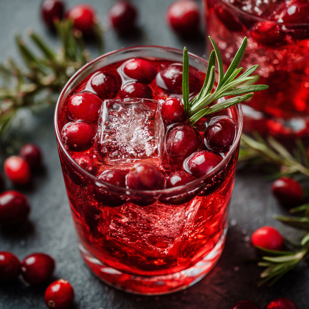 A glass of red wine with cranberries in it.