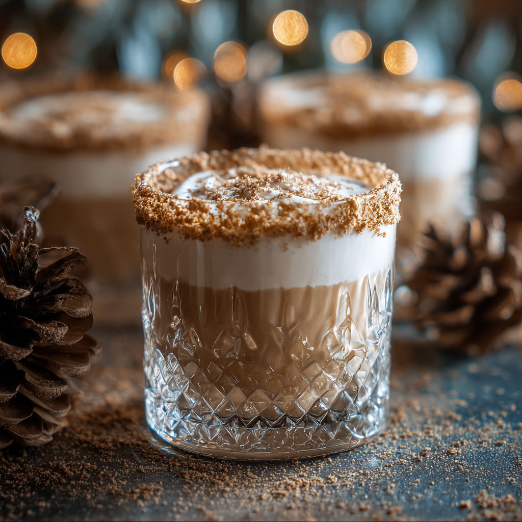 A glass of cream with a gingerbread topping.