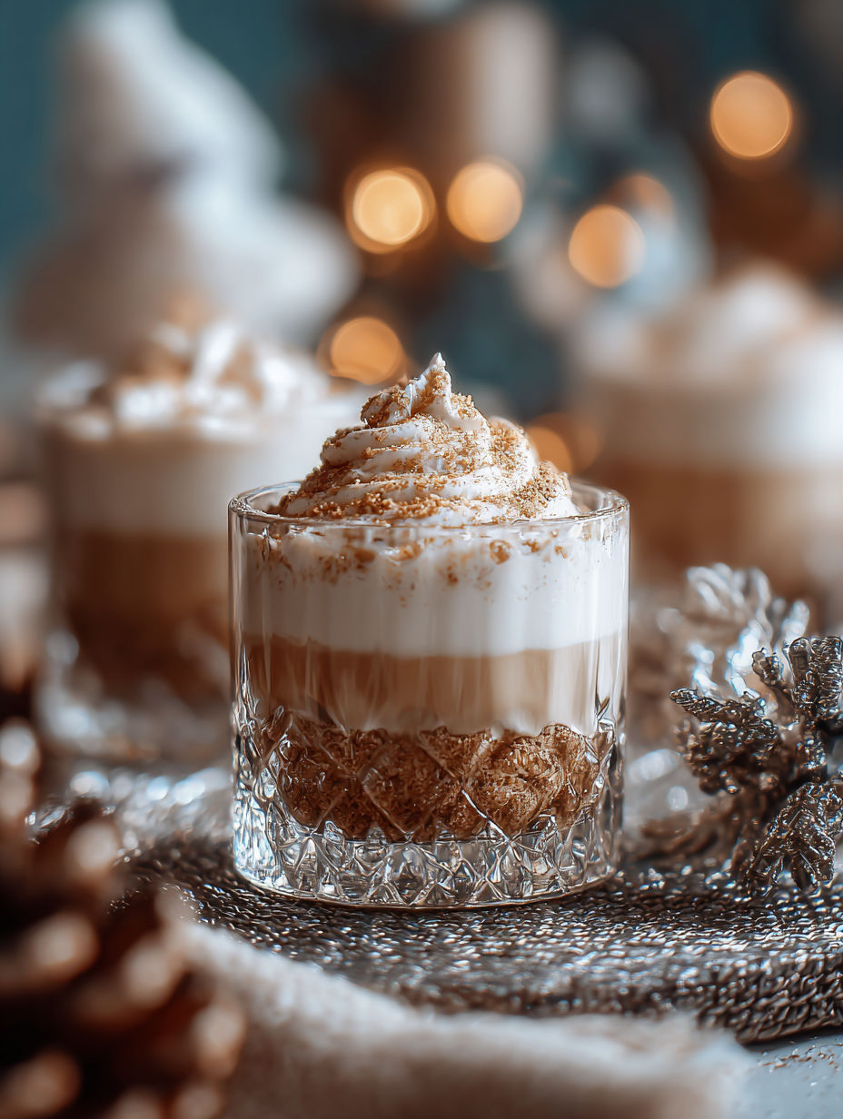 A glass of cream with a gingerbread topping.