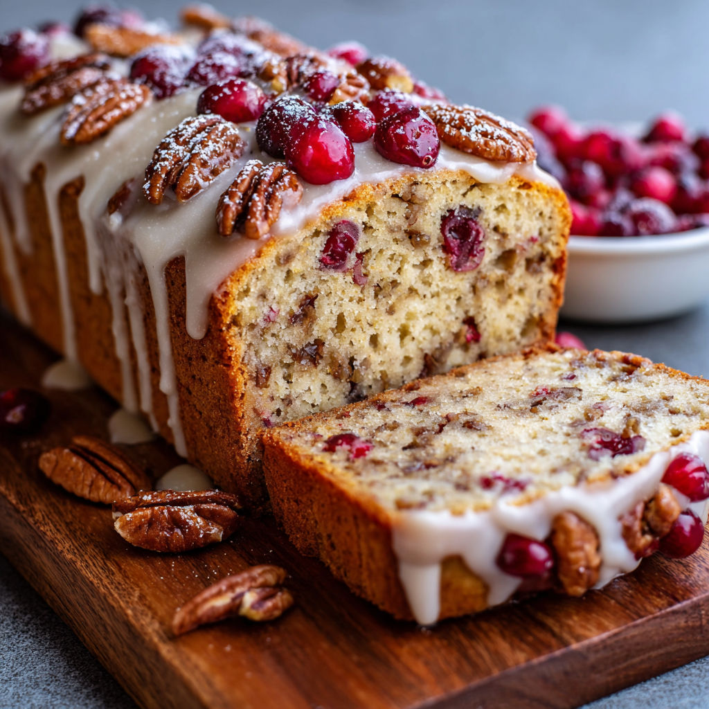 A slice of cinnamon cranberry nut loaf.