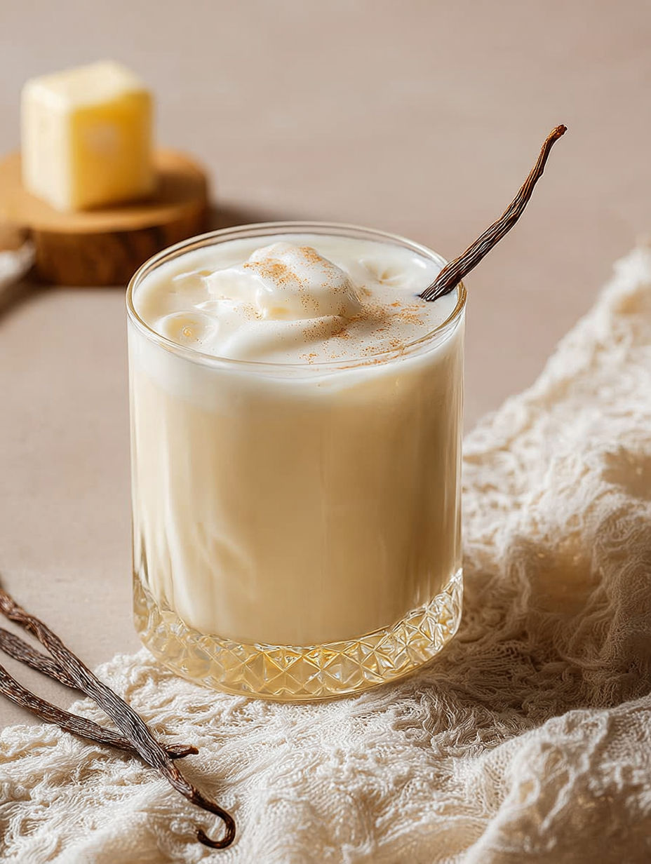 A glass of buttered vanilla cream mocktail.