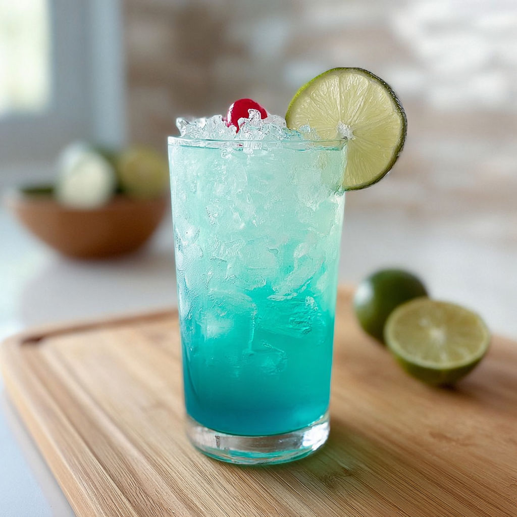 A Baja Blast cocktail with a lime wedge on the side.