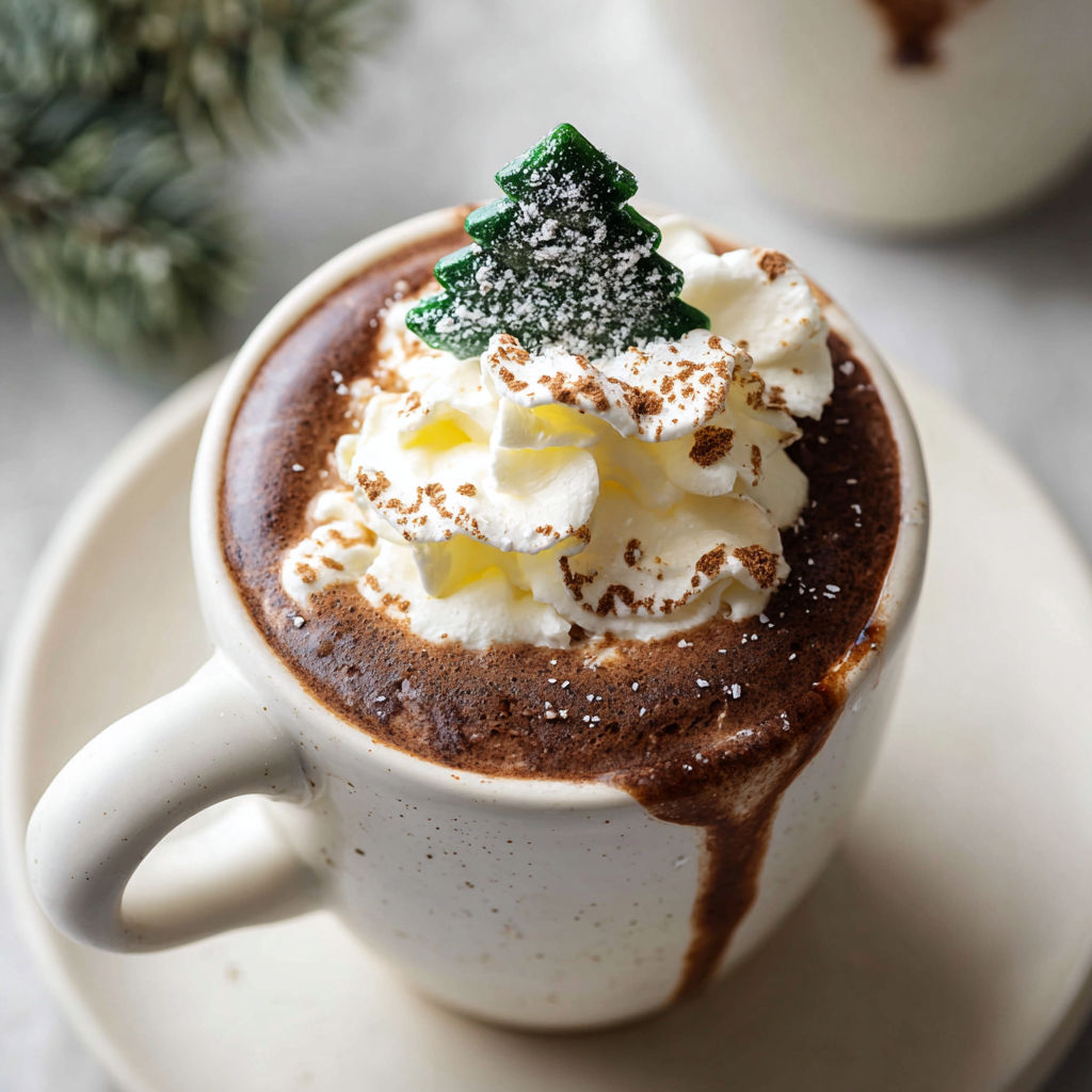 A cup of coffee with a green christmas tree on top.