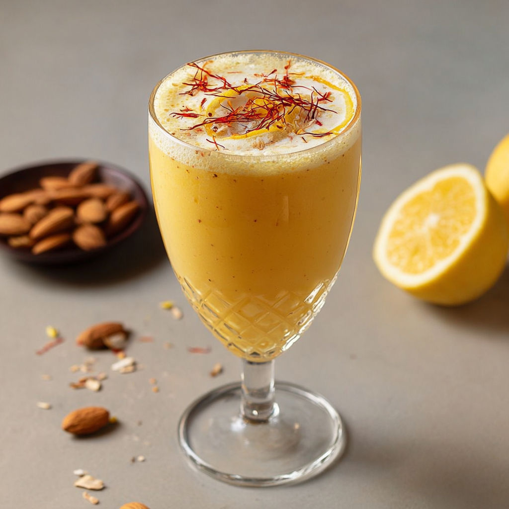 A glass of Saffron Almond Twister Mocktail.