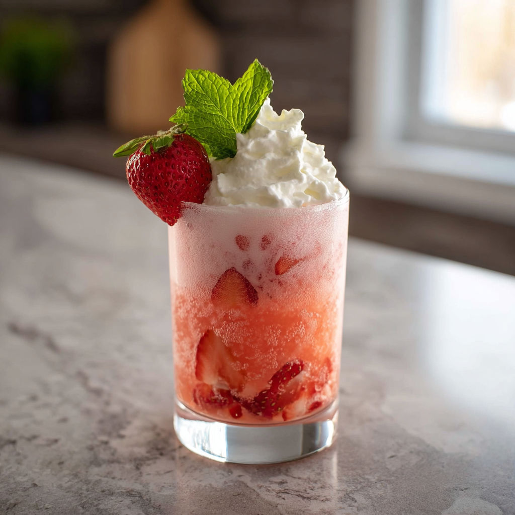 A glass of strawberries and cream.