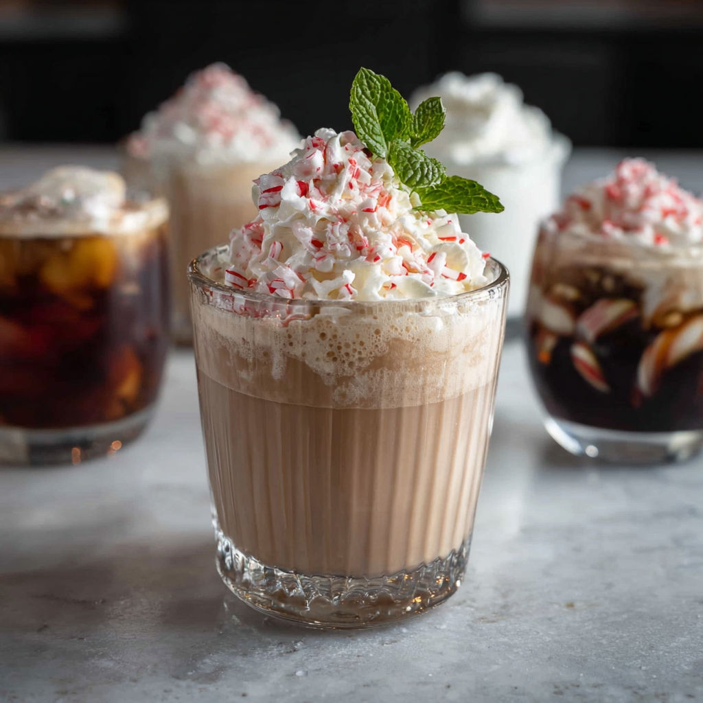 A glass of frozen peppermint baileys mudslide cocktail.