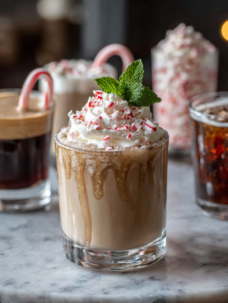 A glass of frozen peppermint baileys mudslide cocktail.