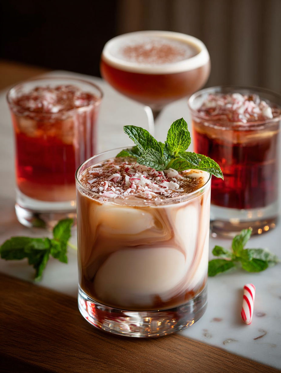A glass of Baileys Peppermint White Russian Cocktail.