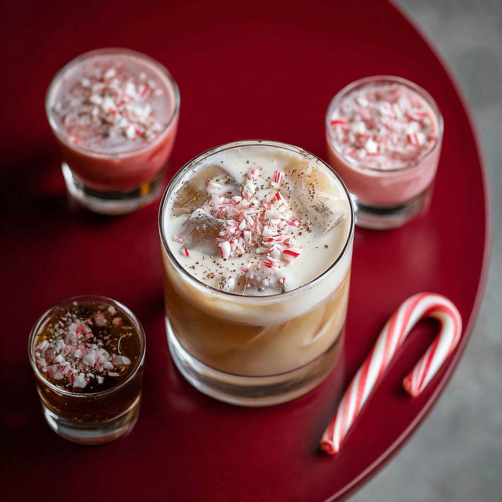 Three glasses of Baileys Peppermint White Russian Cocktail.