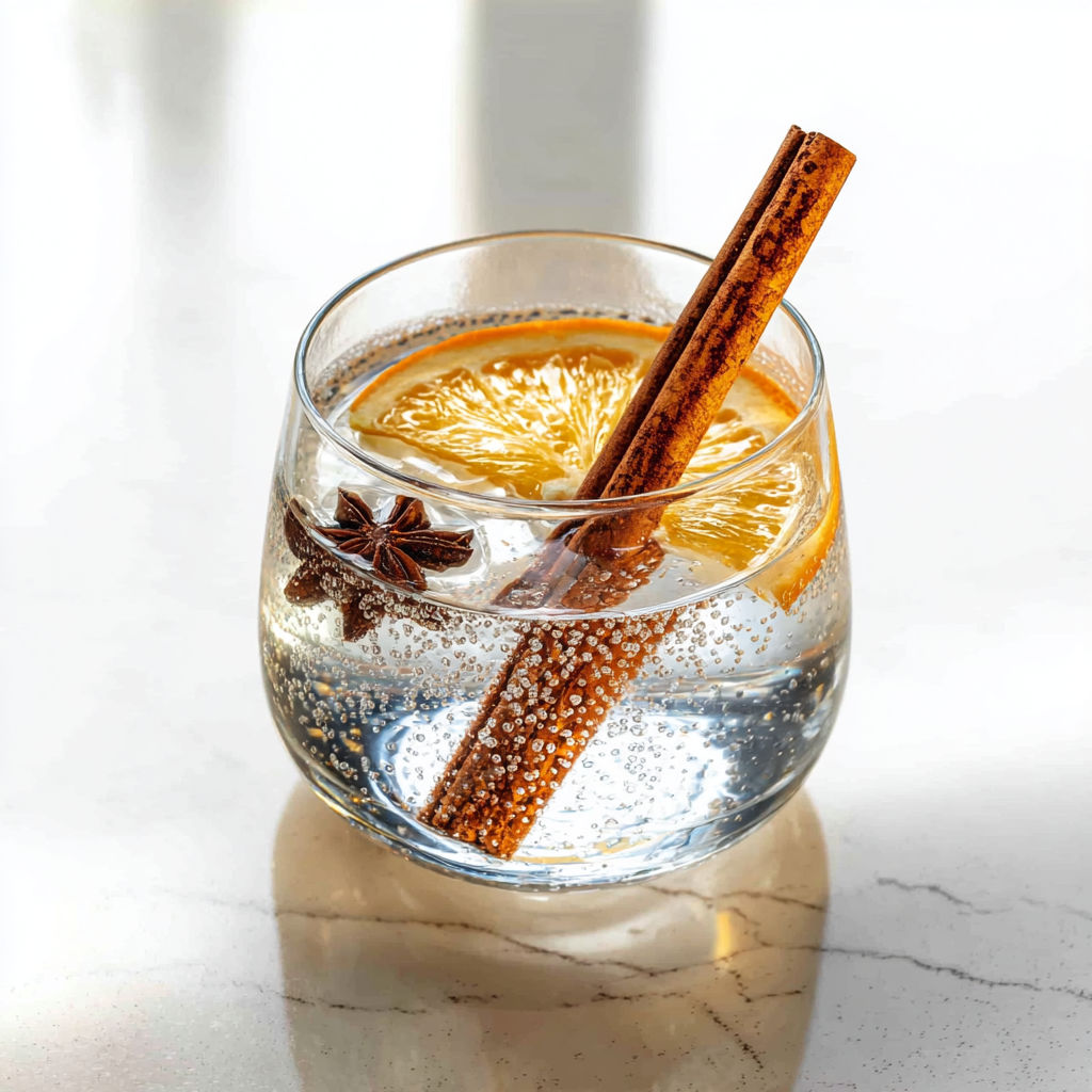 A cinnamon stick and clove gin and tonic cocktail.
