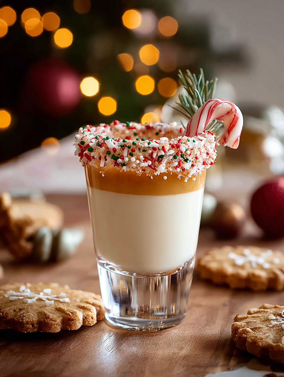 A glass of Christmas cookie shot cocktail.