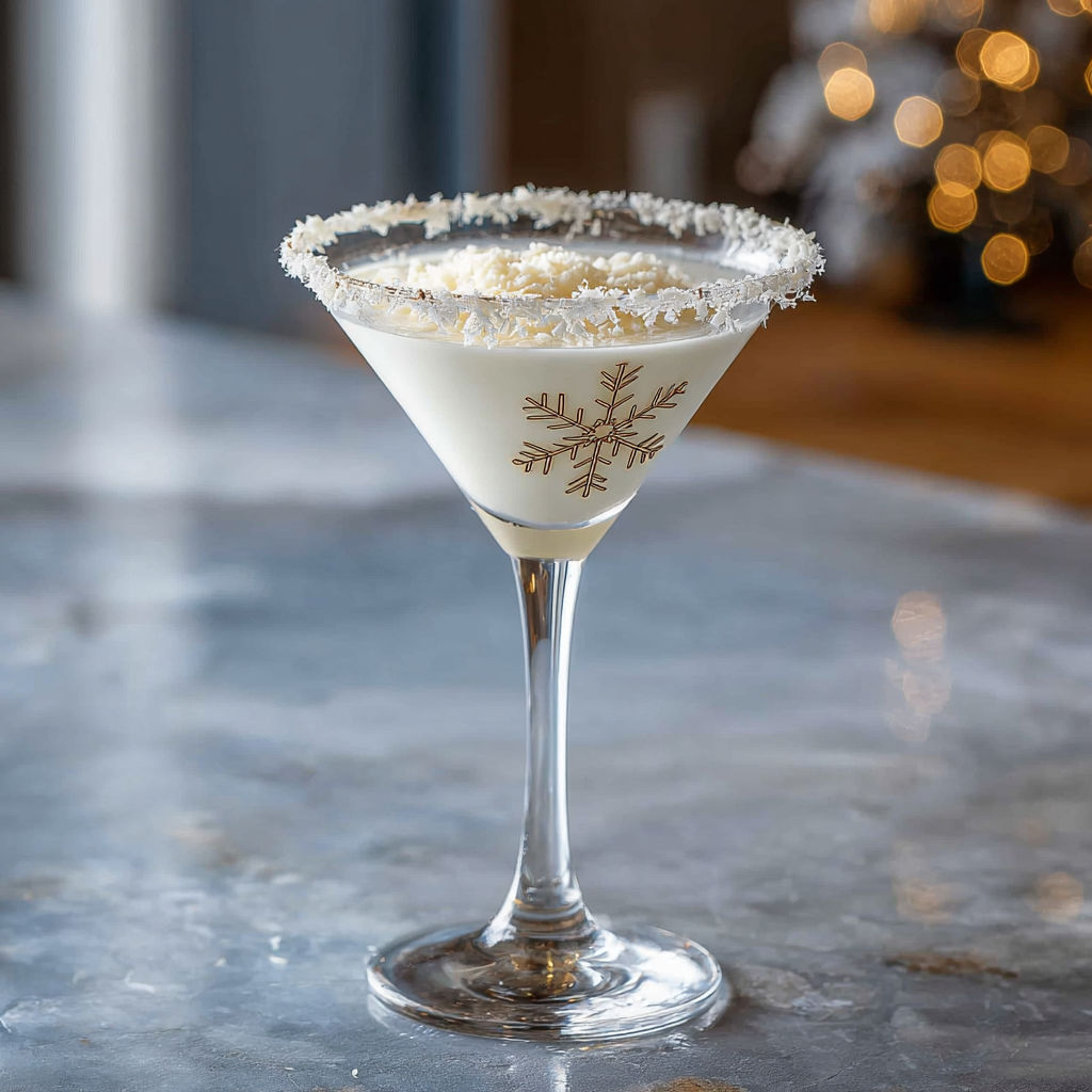 A glass of snowflake martini cocktail.