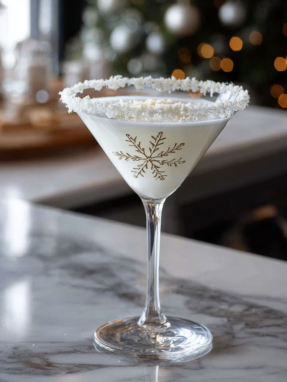 A glass of snowflake martini cocktail.