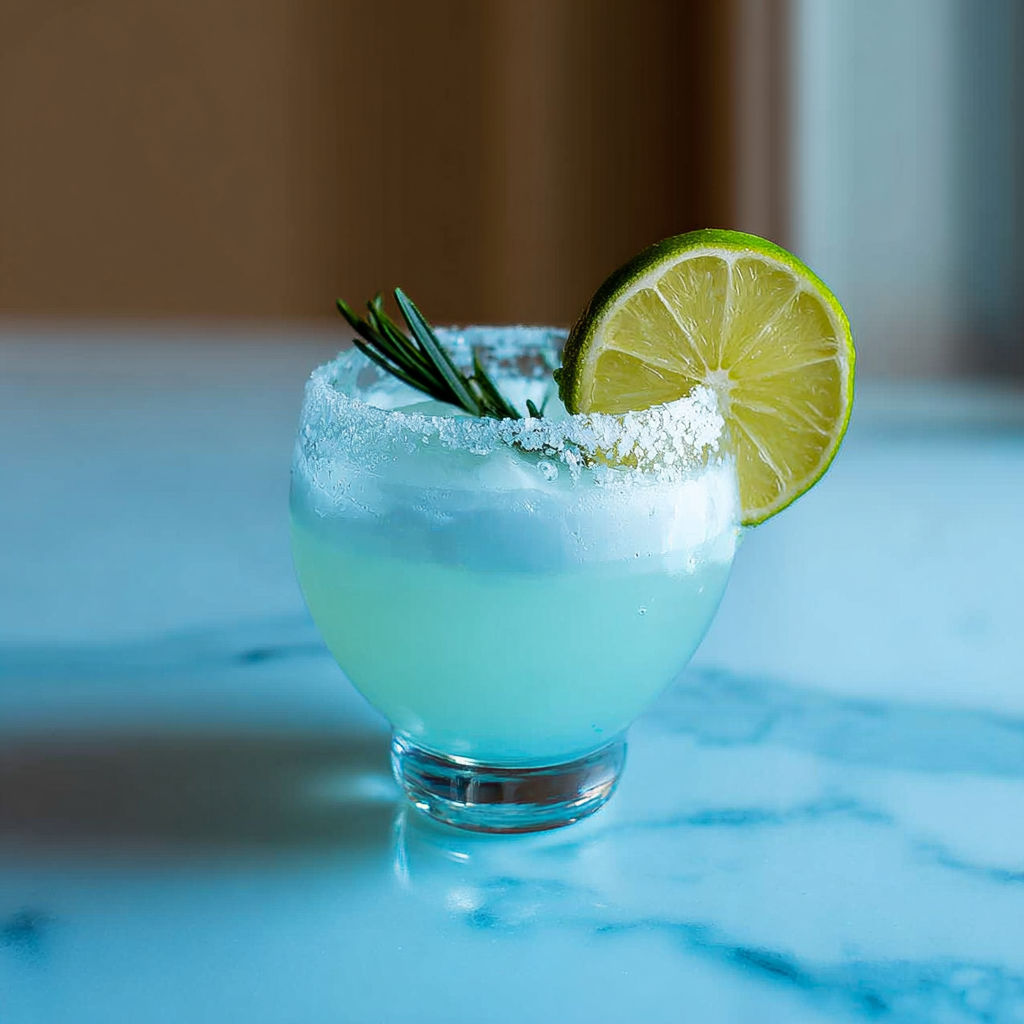 A glass of frostbite margarita cocktail.
