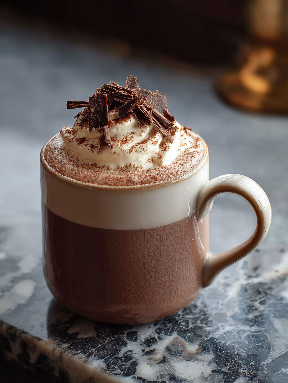 A cup of Smoky Mezcal Hot Chocolate Cocktail.