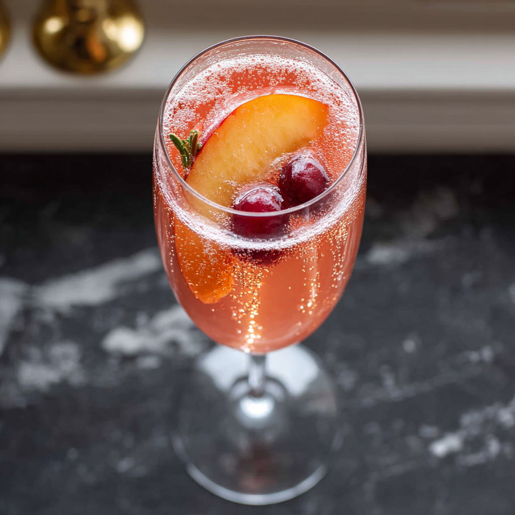 A glass of pink drink with a slice of peach in it.