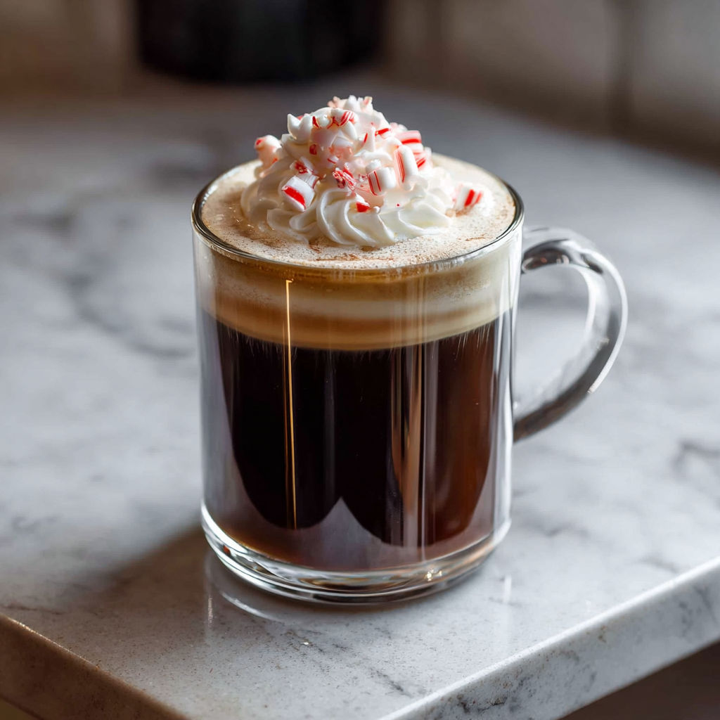 A glass of peppermint Irish coffee cocktail.
