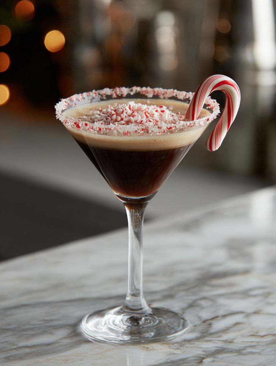 A glass of Peppermint Mocha Martini Cocktail.