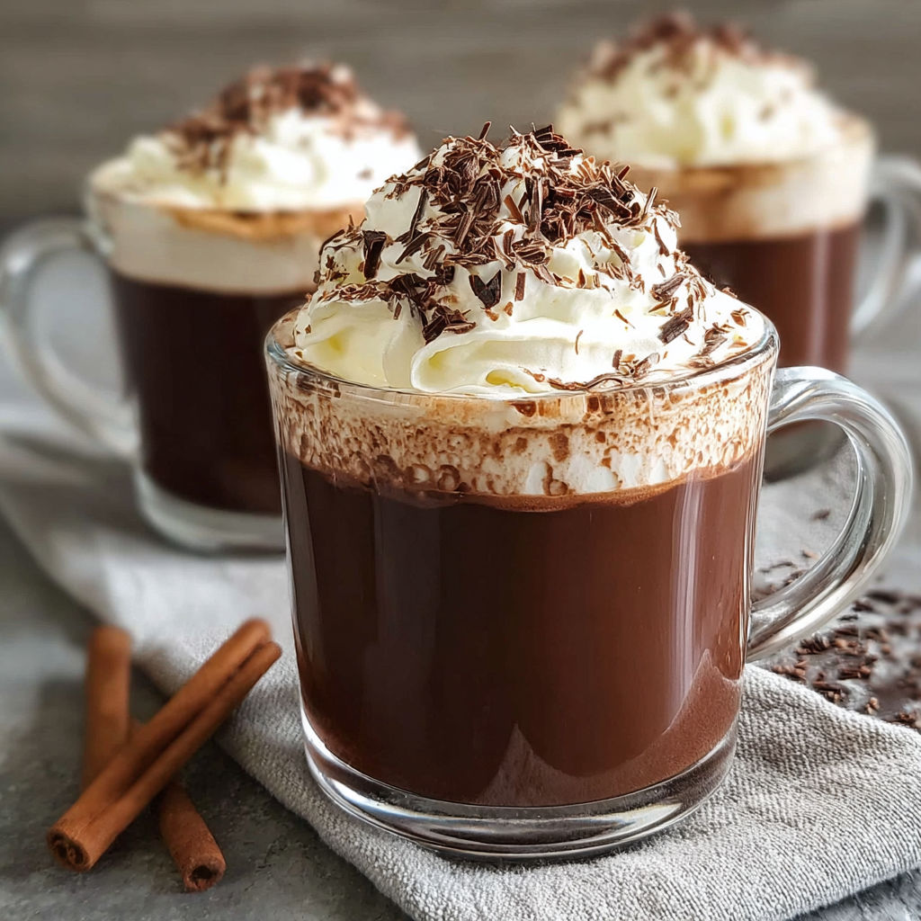 A glass of Italian hot chocolate with whipped cream on top.