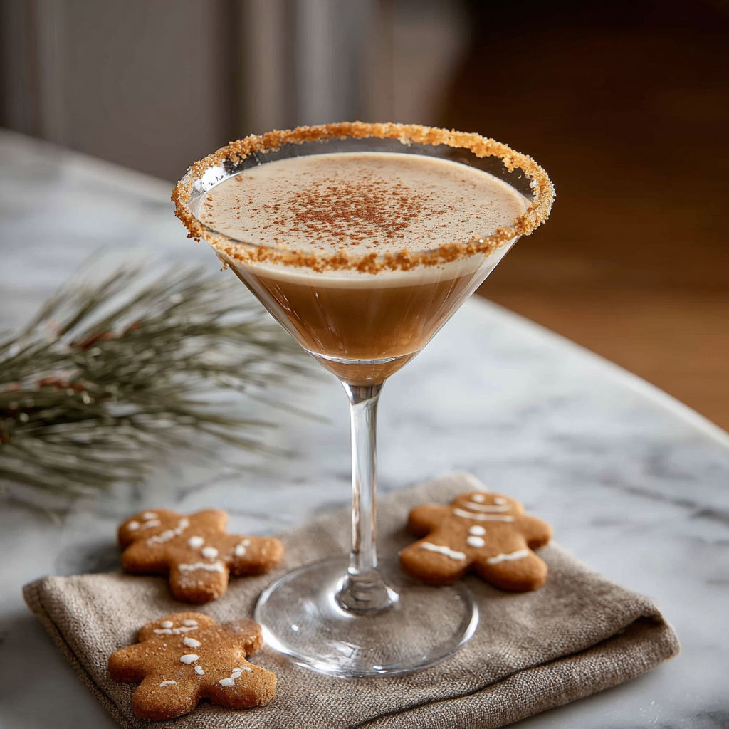 A glass of gingerbread martini cocktail.