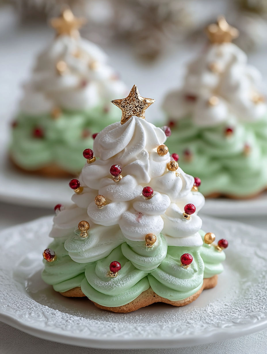 A white tree made of cookies with red berries.