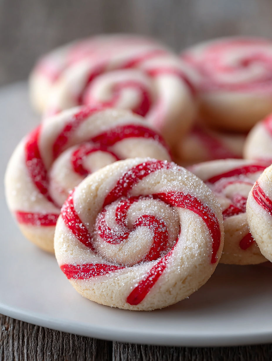 A plate of candy cane cookies.