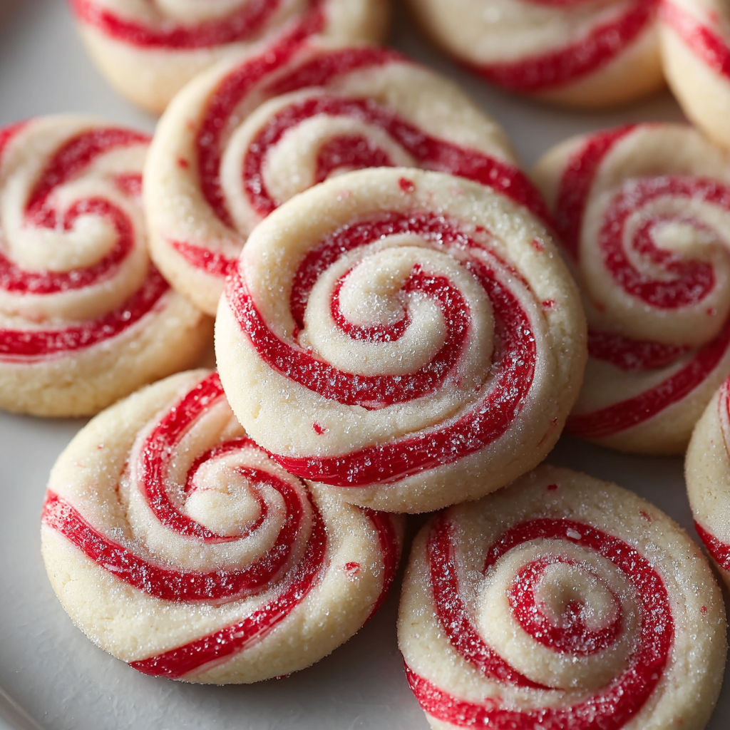 A plate of candy cane cookies.