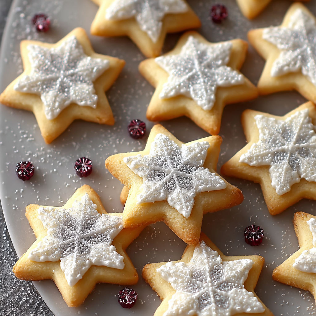 Twinkling star cookies on a plate.
