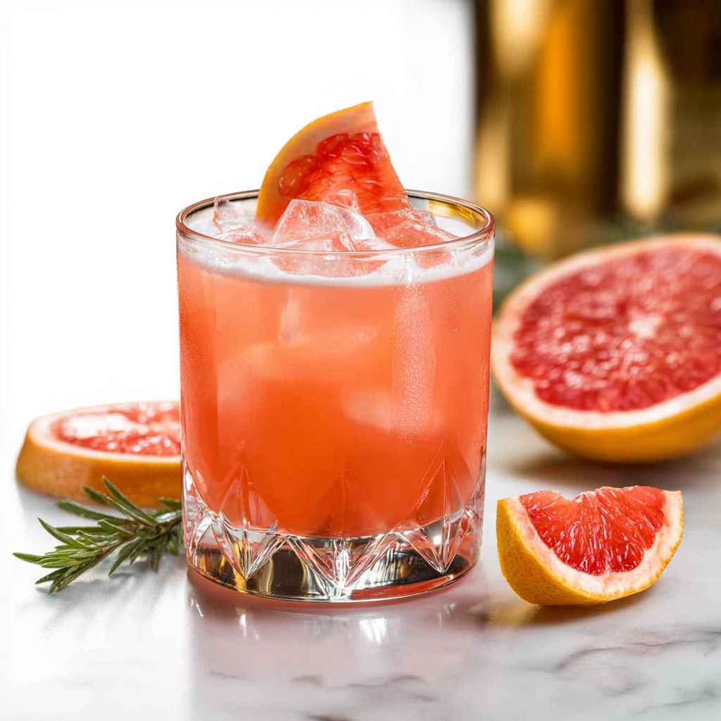 A glass of grapefruit tequila sour cocktail with a slice of grapefruit.