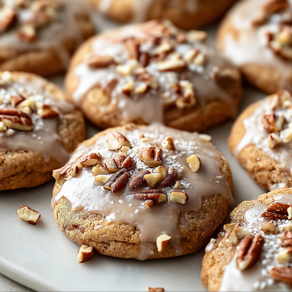 A plate of glazed cinnamon nut cookies.