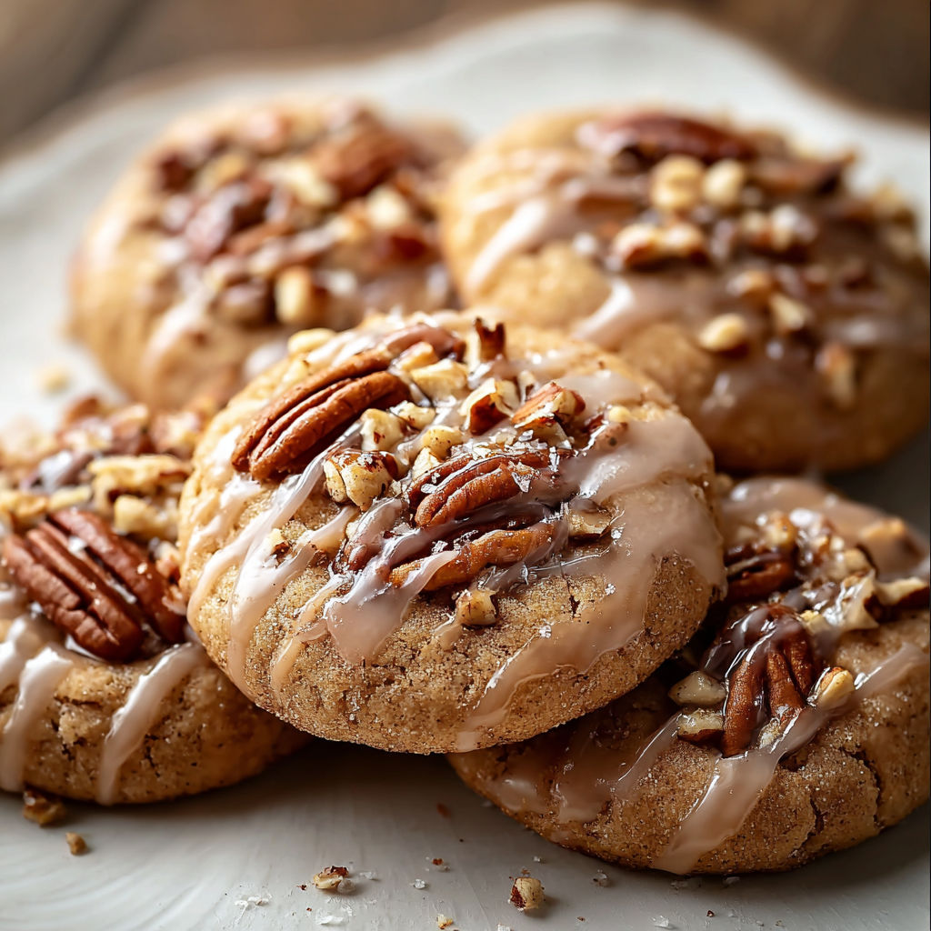 A plate of glazed cinnamon nut cookies.