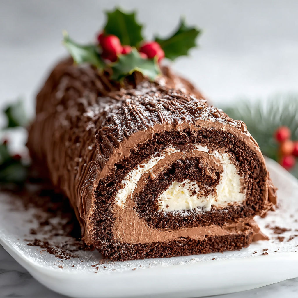A chocolate cake with white frosting and a red berry decoration.