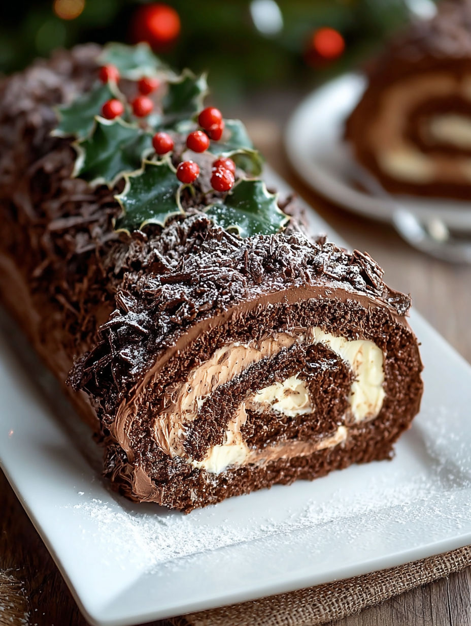 A chocolate cake with a white frosting and a Christmas tree decoration on top.