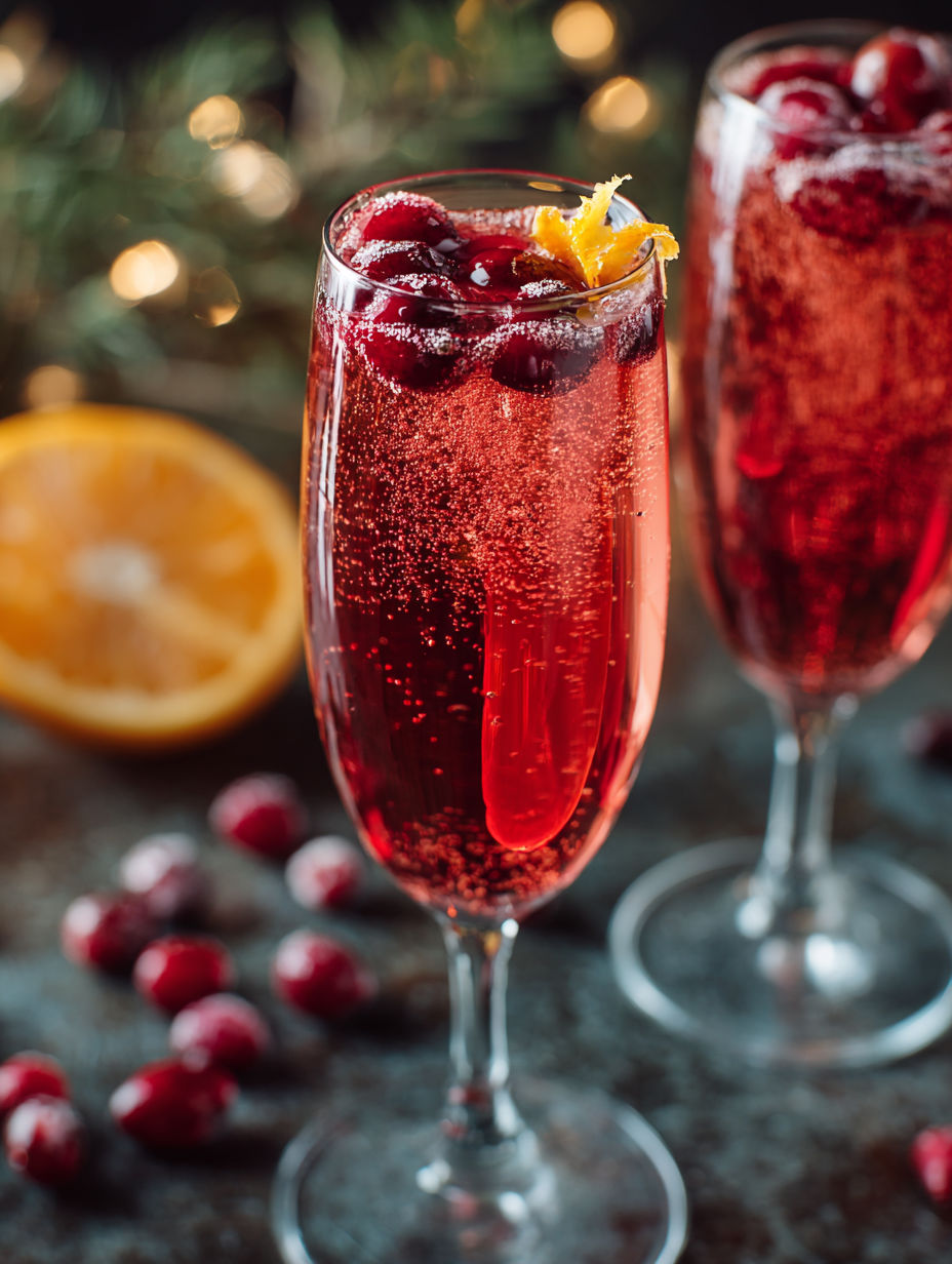 A glass of red wine with a slice of orange in it.