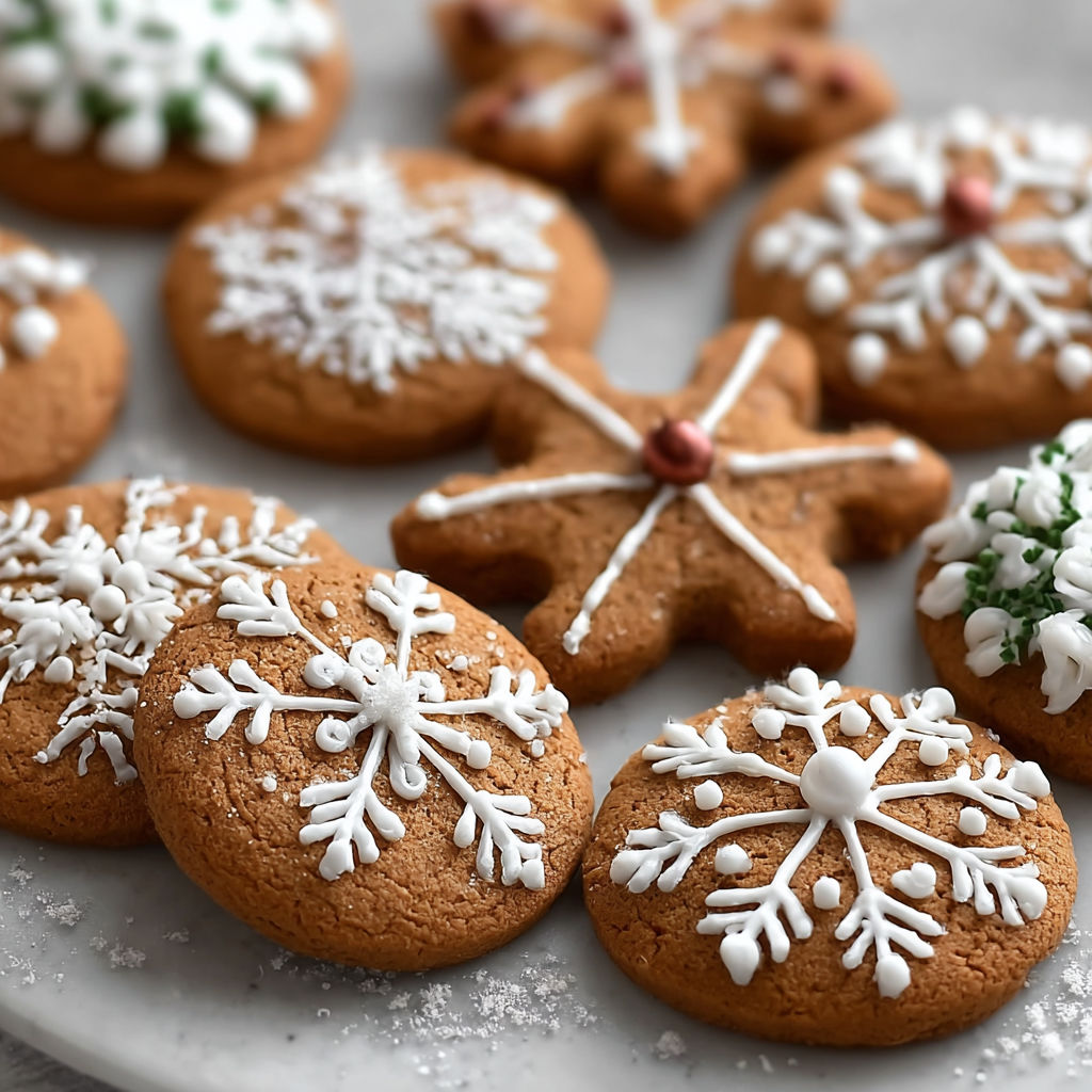 A plate of gingerbread cookies with royal icing decorations.