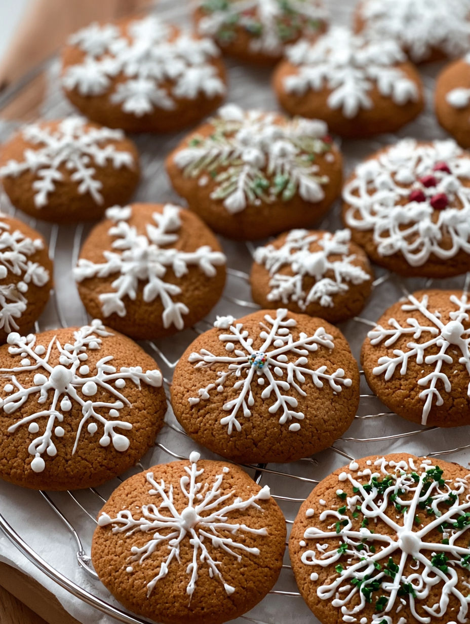 A tray of gingerbread cookies with royal icing decorations.