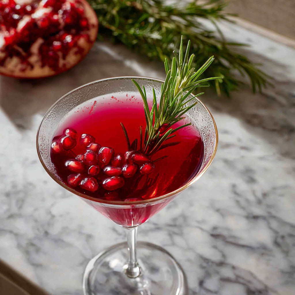 A glass of red wine with a sprig of rosemary.