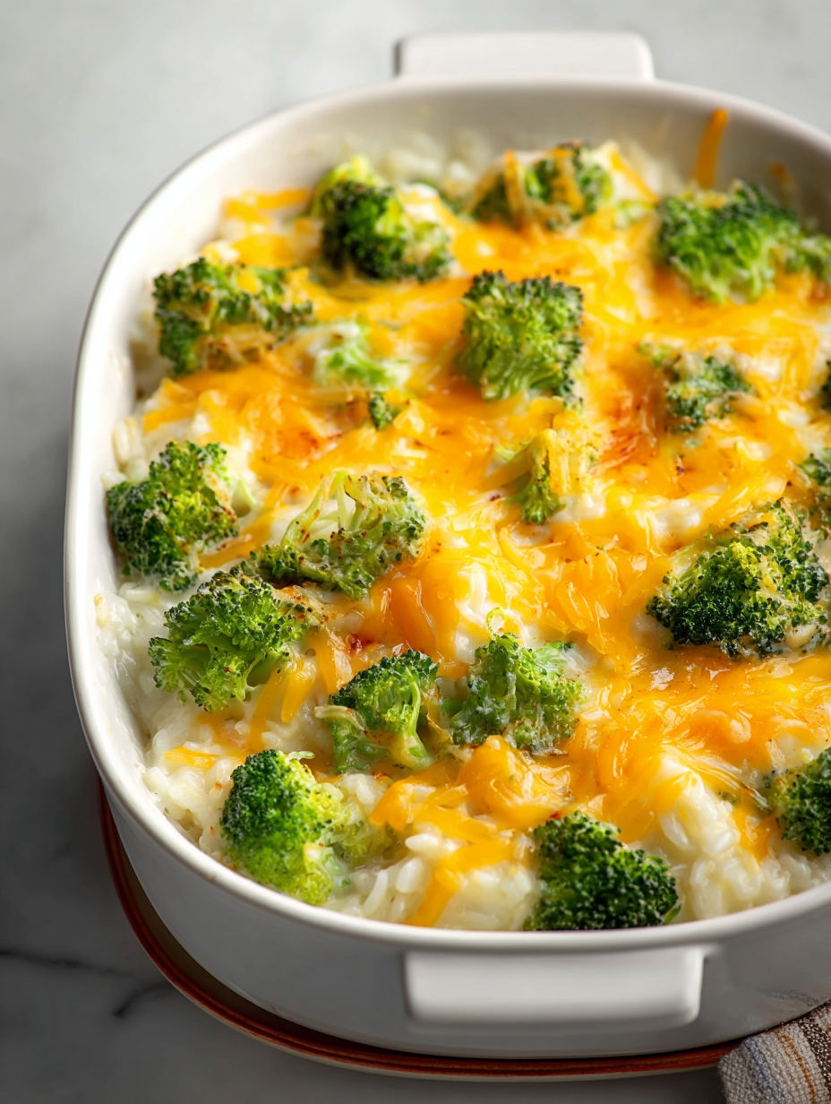 A dish of broccoli and cheese.