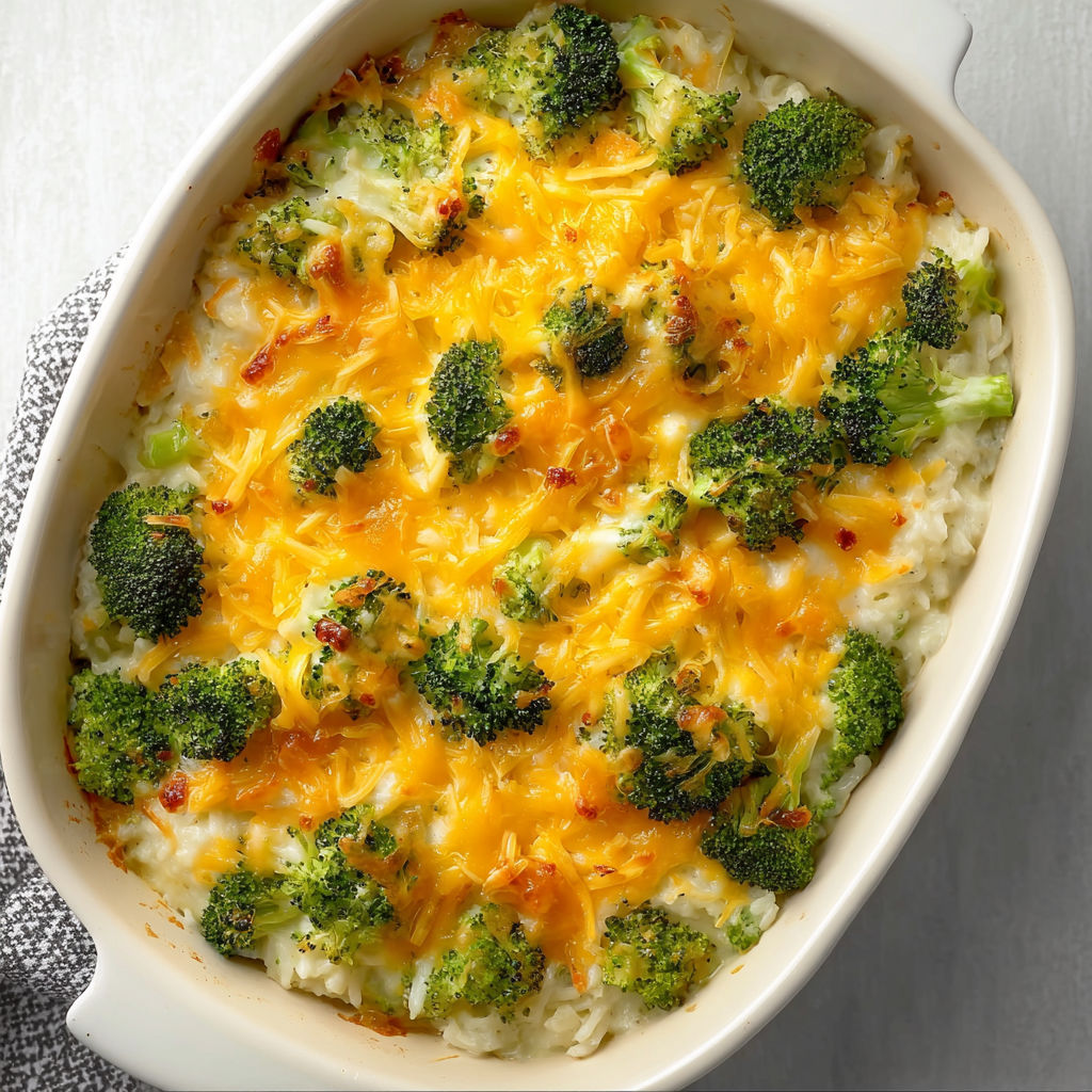 A delicious cheesy broccoli casserole.